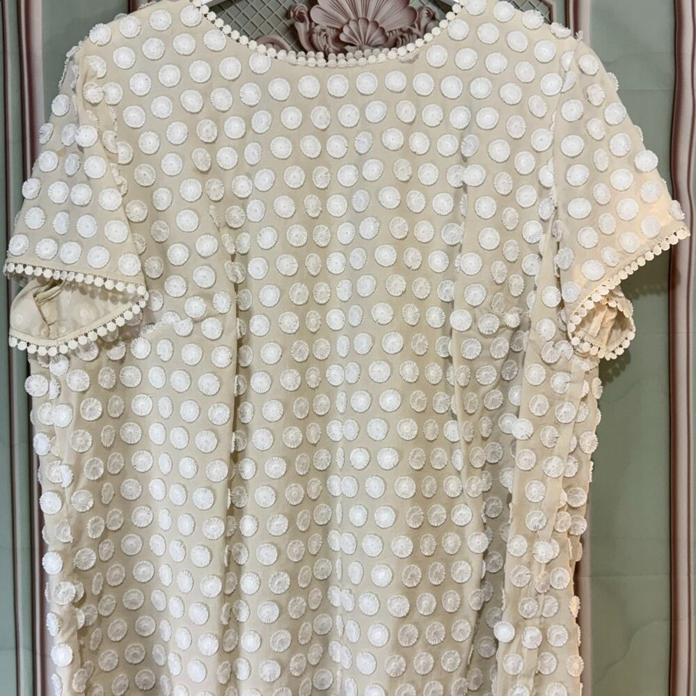 Talbots Polka Dot Textured Top 16WP Cream White Short Sleeve Blouse 🎀
